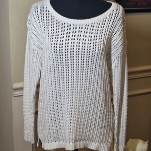 Talbots 100% Cotton Open-Knit White Women’s Sweater Resort Wear Cottage Med.